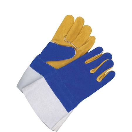 Welding Glove Split Leather Gauntlet Kevlar Sewn Blue/Gold, Shrink Wrapped, Size L
